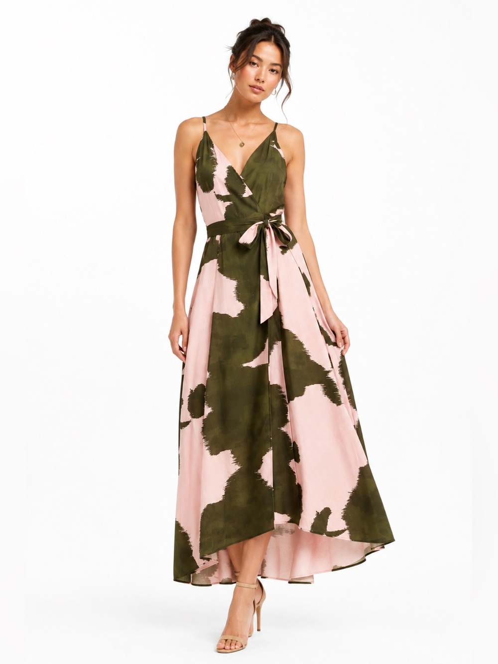 $395 Hutch Leah Wrap Maxi Dress Pink Olive Abstract Anthropologie M NWT